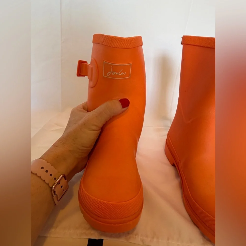Joules Vibrant Orange Waterproof Boots, Size 12